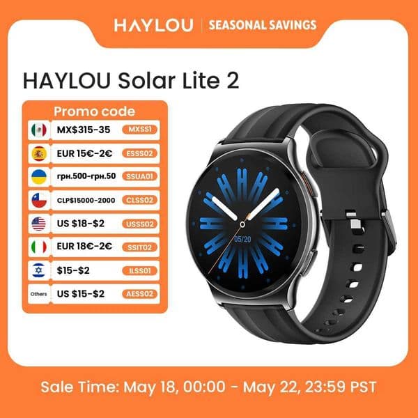 HAYLOU Solar Lite 2 Smartwatch 143 AMOLED Display 24h Health Monitoring 150 Sports Modes Voice Calling Smart Watch 1ATM T2605254E4F