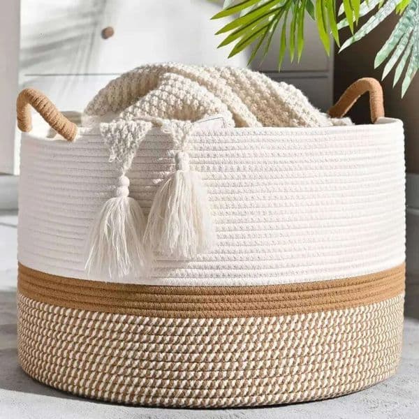 Designer Large Basket,Woven Baskets Storage Baby Hamper, Cotton Rope Blanket Basket For Living Room, Laundry art Free Shipping 10
