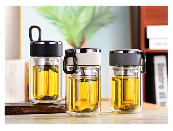 Double Wall Borosilicate Glass Tea Cup With Infuser And Lid
