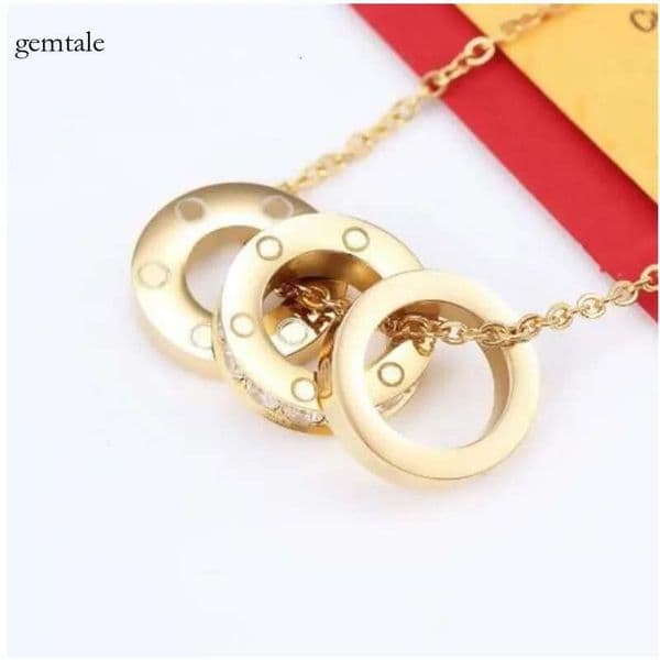 Love Necklace luxury jewelry double ring full diamond two rows tennis 2 rings pendant Double Circle gold silver rose designer necklaces for women woman men f60