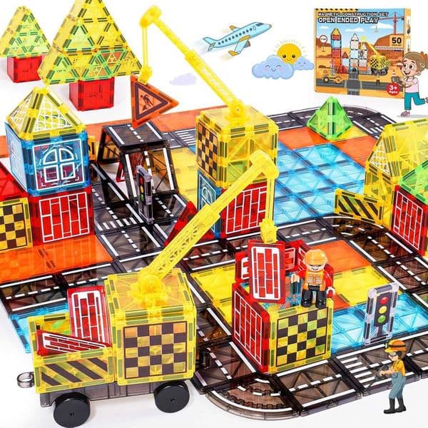 Magnetic Tiles Kids Construction Toys R oadS etw ithM agnetC ranef orB oysA ge3 548 810 Magn etBuil dingBloc ksExpa nsionPack ToyC arT rac kTrai nSetR oad Do
