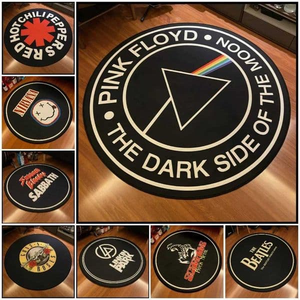 Edgy Rock Music Themed Carpet for Bedroom Living Room Non-Slip Floor Mat Round Rug Ideal for Coffee Table or Lounge Areas Decor W260525