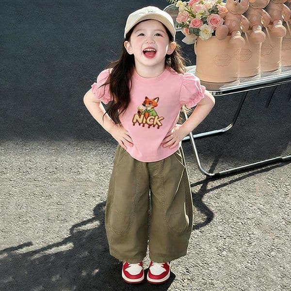 Summer Girls Round Neck Puff Sleeve Top 2026 Childrens Quick-Dry Lightweight Breathable Versatile Short Sleeve L260521BEDX