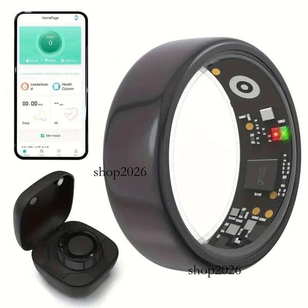 Smart Ring Men Women with Charging Case Heart Rate Blood Oxygen Skin Temperature Monitor 5ATM Waterproof for Android IOS