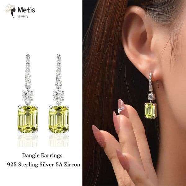 Wong Rain925 Sterling Silver Emerald Cut 811MMLab SapphireCitrineHigh Carbon DiamondGems Drop Dangle Earrings Fine Jewelry 260526