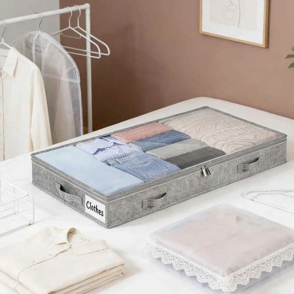 Rolling Underbed Storage Bins with Clear Lid Large Capacity for Seasonal Clothes Blankets Bedroom Dorm Organizer L260525