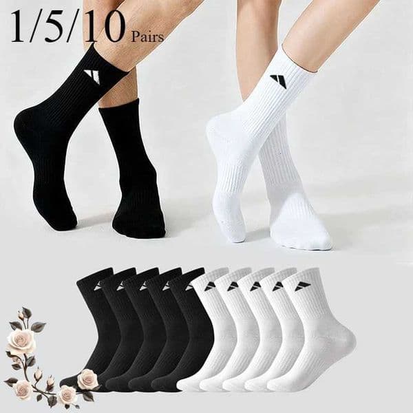 1/5/10/20 Pair Mens High Waist Solid Unisex Sports Socks Black White Breathable Mid-Calf Casual All-Season Man basketball Socks M260526