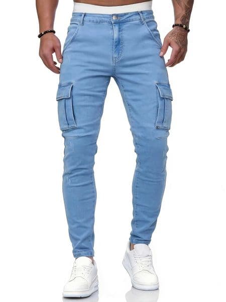 Mens Light Blue Skinny Pants Street Style Slim Fit Trousers Casual Wear Fashionable Mens Clothing M260525