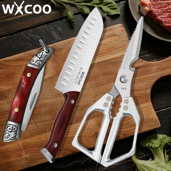 WXCOO Stainless Steel Kitchen Scissors Knife Japanese High Carbon Steel Vegetable Meat Cleaver Kitchen Knife for Home Cooking 260526