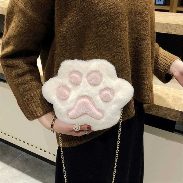Cute Bear Paw Girls Chain Zipper Shoulder Bag Lovely Childrens Soft Plush Coin Purse Baby Boys Accessories Small Crossbody Bags M260525