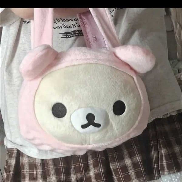 Anime Japanese Rilakkuma Sister Velvet Small Round Car Zipper Buckle Sweet Girl Crossbody Bag Large Capacity Storage Bag Gift M260525