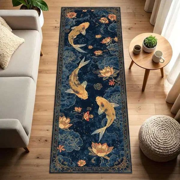 Oriental Koi Fish Pattern Area Carpet Mat Rug Home Decoration Chinese Style Modern Hallway Living Room Floor Rug Bedroom Decor W260525