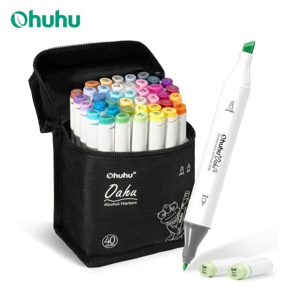 Ohuhu Oahu 40 Colors Marker Pen Set Alcohol Art Markers Dual Tips Felt Pen Sketching Drawing Graffiti Manga School Art Supplies L260525