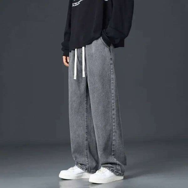Summer Men's Loose Straight Jeans Hong Kong Style Trendy Brand Casual Long Pants Wide Leg Trousers for Male Fashion