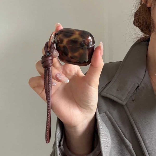 Advanced Stylish Brown Amber Pattern With Lanyard Earphone Case Cover for AirPods 1 or 2 3 4 Pro 2 Pro 3 T260525