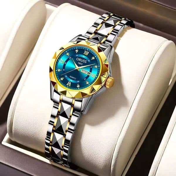 Women's Fashion Diamond Double Calendar Luminous Waterproof Internet Celebrity Quartz Watch Solid Strap Factory Wholesale