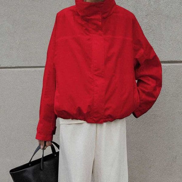 Linad Street Chic Red Turtleneck Zipper Jackets Autumn Casual Long Sleeve Outerwear Fashion Coats For Woman Tops Female 2025 M260525