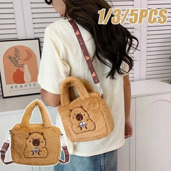 High Quality Soft Capybara Plush Handbag Solid Color Shoulder Bag Tote Bag Cute Kapybara Plush Bag Crossbody Bag M260525