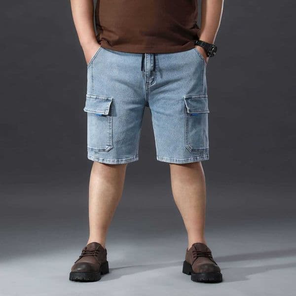 Summer large-sized five-pocket cargo shorts for men - casual trendy multi-pocket pants in denim shorts for men H260526