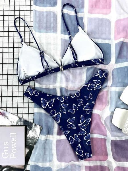 Blue Bikini Micro Sling Swimsuit Women BackLEss Push Up Beach Swimwear Retro Print Vacation Outfits Bathing Suit Traje M260526