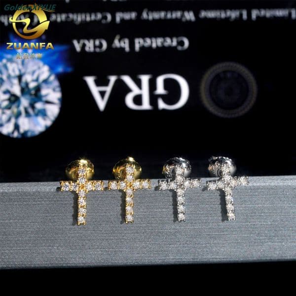 2021 New Cross S925 Silver Hip Hop Jewelry DF Moissanite Earrings Unisex