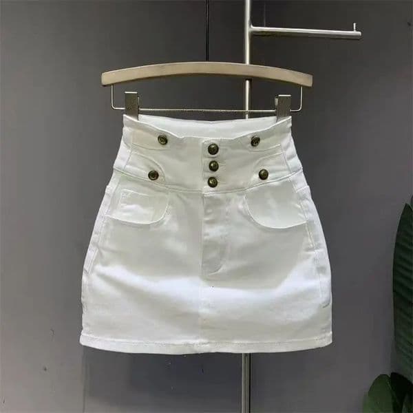 white highwaisted denim skirt button aword hip skirts for women with pocket 260526