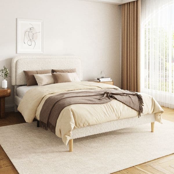 Bed frame Plush Upholstered Platform Bed with Height-Adjustable Headboard Sturdy Frame and Alats Quiet Design No-Spring Mattress Compatible Easy to Assemble