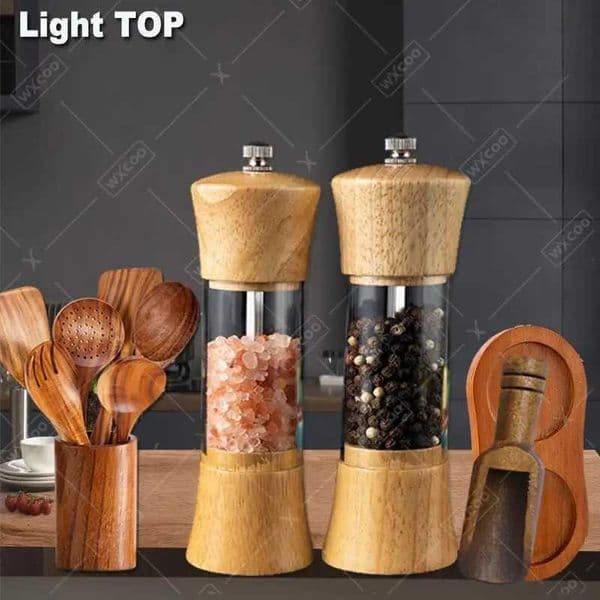 WXCOO 6inch Kitchen Pepper Grinder Wooden Pepper Grinder Ceramic Grinding Core Adjustable Manual Pepper Mill Sea Salt Grinder L260526