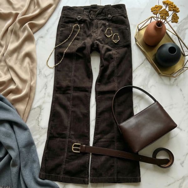 Y2K Harajuku Retro Brown Wide Leg Flare Jeans Womens Low Rise Multi Pocket Cargo Jeans Gothic Casual Fashion Sexy Slim Fit Jeans 260526