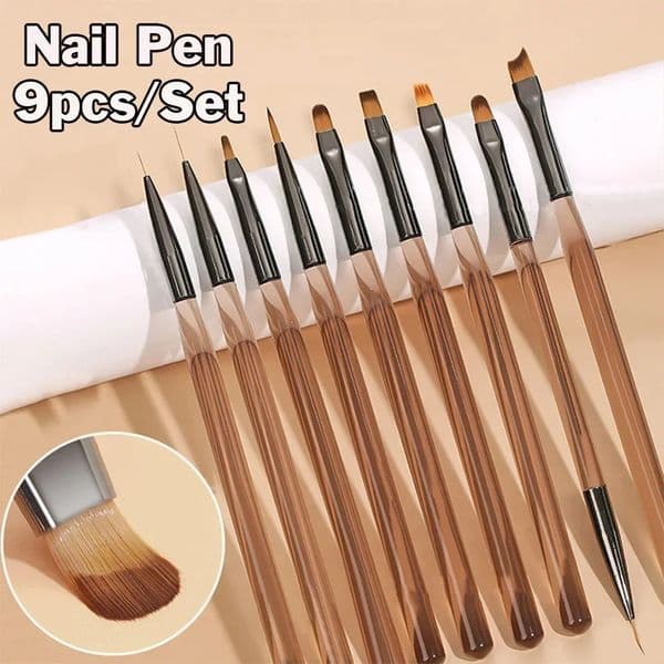 9PCS UV Gel Nail Brush Liner DIY Manicure Painting Pen Acrylic Drawing Brush for Nail Art n Nail Extension Salon Supplies 260522