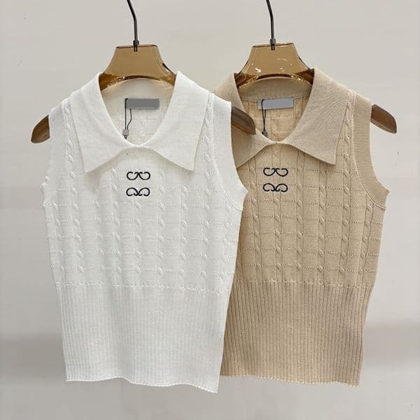 Designer Knitted Vest Women Elegant Chic Slim Fit Knitted Tops Casual Slim Fit Embroidered Knitted Tank Tops