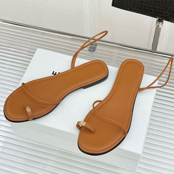 Womens Luxury Brand Ankle Strap Thong Sandal Ladie Open Toes Casual Shoes Ladie Genuine Leather Slides Genuine leather outsole Sizes 35 41