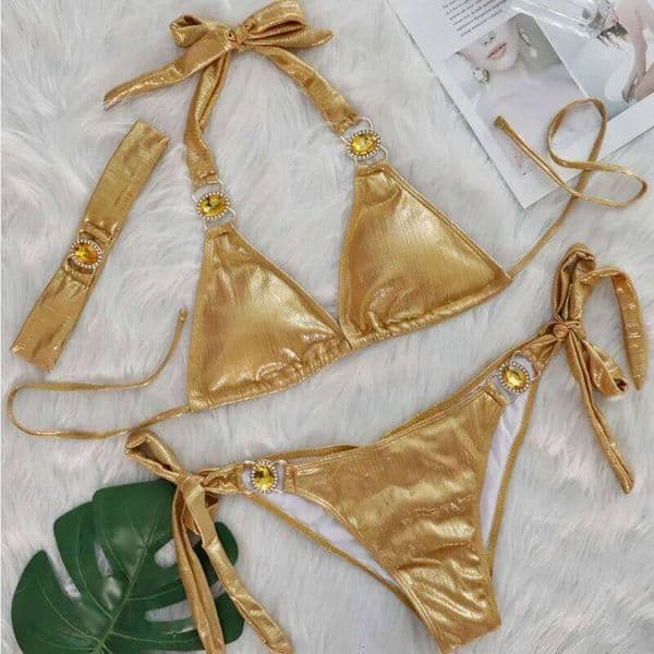 Glossy Sexy Bikinis 2026 Swimsuit With Rhinestones Women Swimwear Female Push Up Bikini Beach Swim Wear Bathing Suit Pool Bather 26Y0526