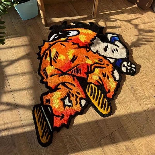 VIKAMA Anime Character Cartoon Rug in Vibrant Orange-Yellow for Playroom Non-Slip and Durable Childrens Room Decor W260525