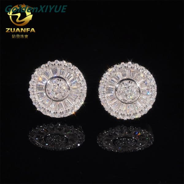 Zuanfa 2025 New Round Light Luxury 925 Silver Moissanite Rectangular Flower-shaped Earrings High-end Earrings Over Drill Pen