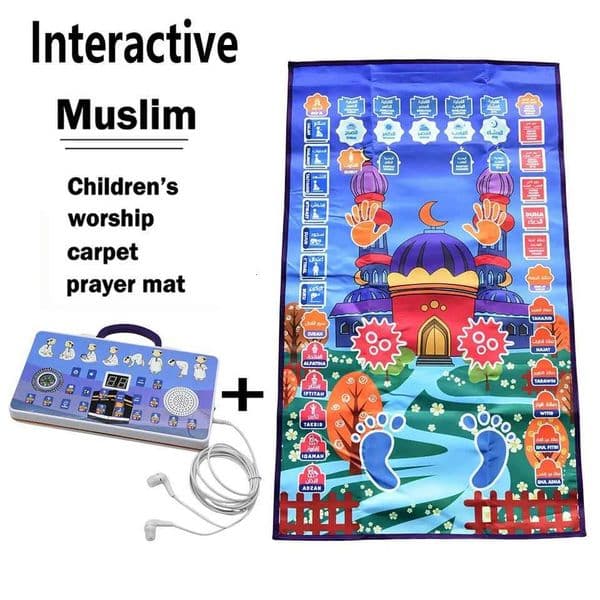 Islamic Interactive Prayer Rug Muslim Carpet for Children Worship Salat Musallah Praying Mats Electronic Digital Speaker Box Kid W260525