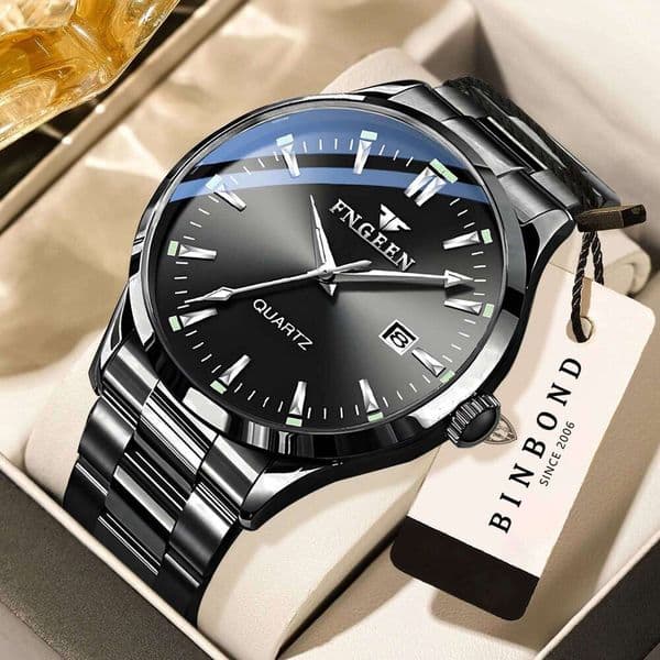 BINBOND durable stainless steel men's watch quartz wristwatches for men luminous waterproof precise auto date casual reloj 26L0526