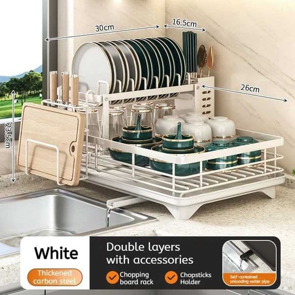 Multifunctional Kitchen Dish Drying Rack Adjustable Over Sink Plate Organizer with Removable Drainboard L260525