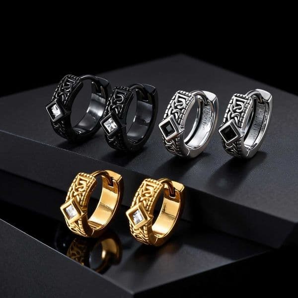 Unique Rhombus Stainless Steel Hoop Earrings Vintage Punk Silver Gold Color Small Earrings Gothic Trendy Jewelry for Men Q260525