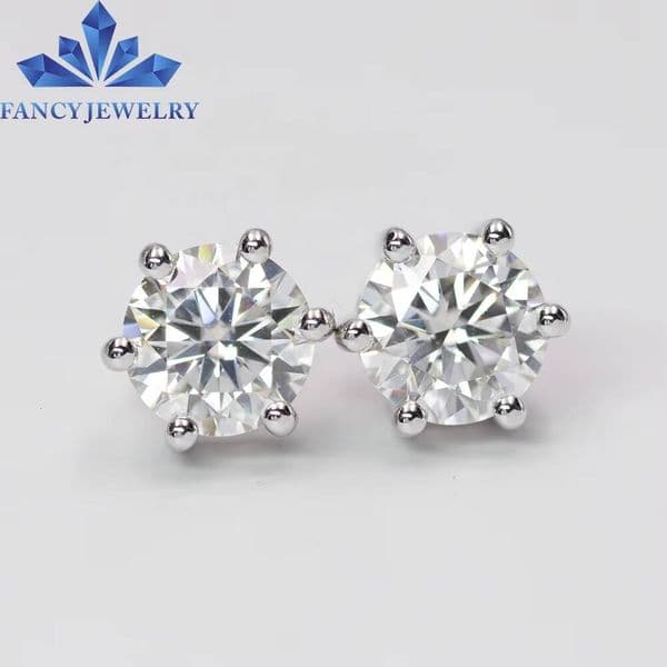 Wuzhou Moissanite Diamond 2CT 8mm Round Shape D Color VVS Clarify Stone Six Claw 925 Sterling Silver Earrings