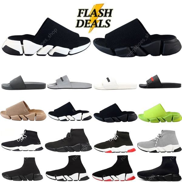 Top Fashion Designer shoes Slippers Slides Sock shoe sneakers for men women high triple Black Red White Beige Pink Cristal Clearsole mens fashion sports trainers
