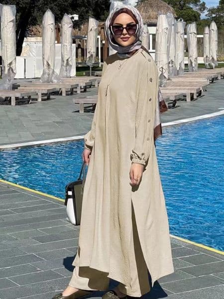Ethnic Clothing Women Muslim 2 Piece Set Long Dress Wide Leg Pant Suits Blouse Sleeve Abaya Shirt Arabic Dubai Dresses Musulman Ensembles