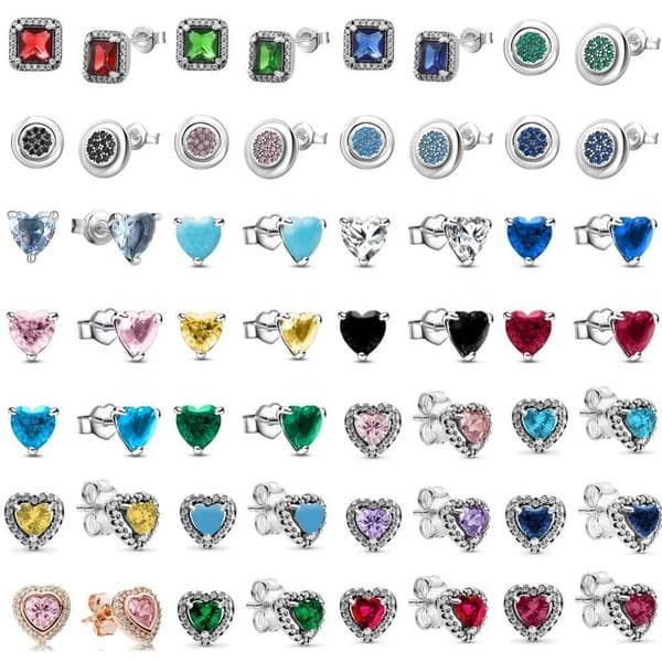 European New 925 Silver Blue Pink Green Heart-Shaped Square Earrings Suitable for Womens Holiday Exquisite Jewelry Gifts Q260525