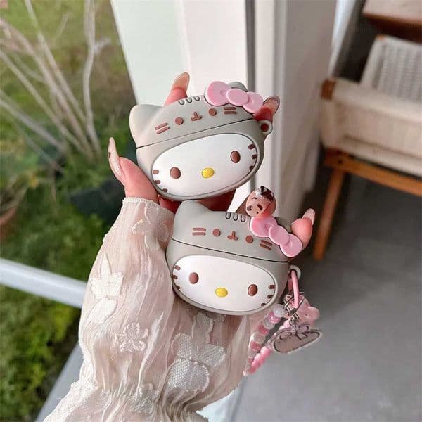 Kawaii 3D Hellokitty Headphone Case Silicone Shockproof Cover for Airpods Pro 2 Pro 3 Airpods 4 3 2 Case with Chain Charm T260525