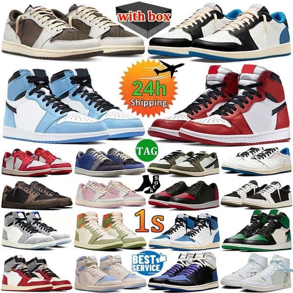 J1 Designer 1 1s Low Basketball shoes Mens Womens OG Triple Black White Sail and Ridgerock University Blue UNC Bred Toe Light Smoky Grey Outdoor sneakers With Box 36-47