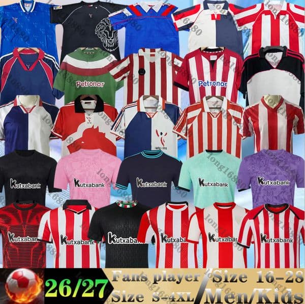 25 26 27 Bilbao Athletics Soccer Jerseys Retro 95 97 99 11 12 GURUZETA MUNIAIN WILLIAMS O.SANCET Men Kids Kits UNAI SIMON J.GUERRERO A. DJALO RAUL 2026 2027 Football Shirts