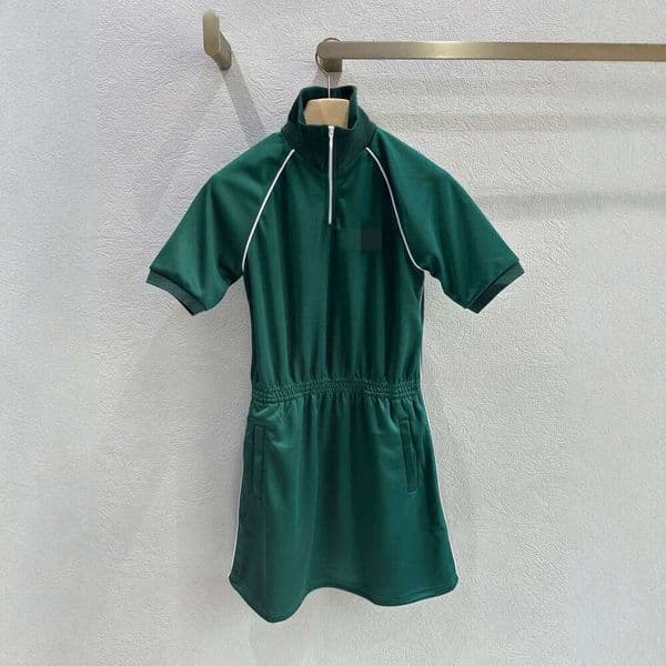 Designer 26 Spring/Summer New College Sports Style School Uniform High Collar White Striped Zipper Short Sleeve Dress 03cb