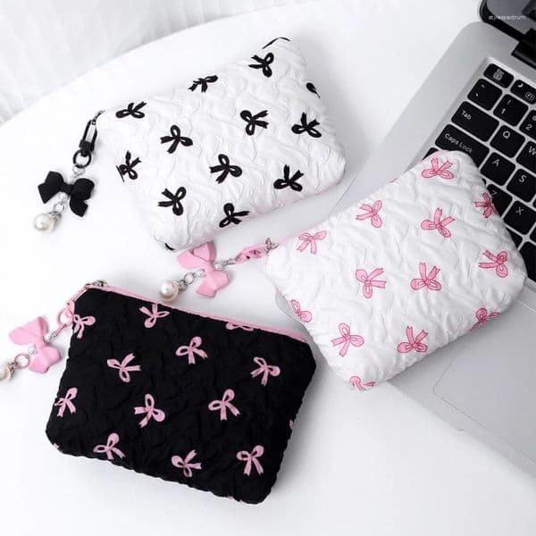 Coin Purses Fashion Simple Bow Pendant Wallet Cute Large Capacity Storage Lipstick Makeup Bag Women Girls Birthday Gifts