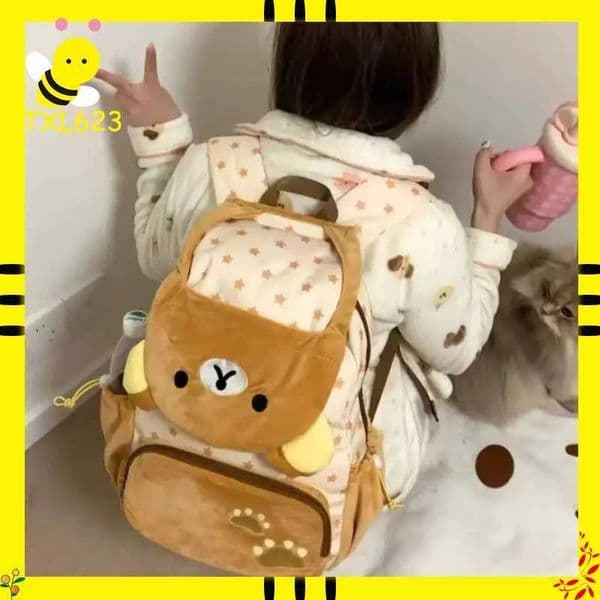 Cute Japanese Rilakkuma Plush Doll Clamshell Backpack Large Capacity School Bag Storage Bag Anime Jk Couple Backpack Gift M260525