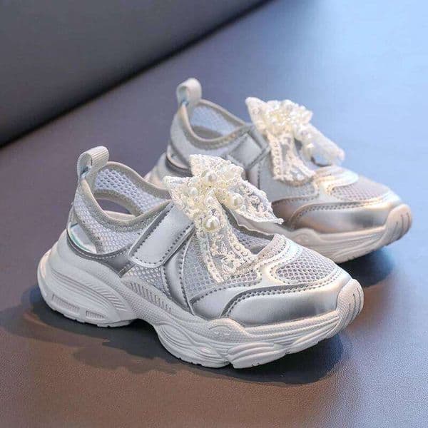 Breathable Mesh Non Slip Sneakers Children Summer 2026 Soft Thick Bottom Sports Shoes Plus Size Sweet Lace Bowknot Sandals Girl J260526